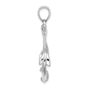 Rhodium Over 14K White Gold Polished and Textured 3D Anchor with Rope Charm