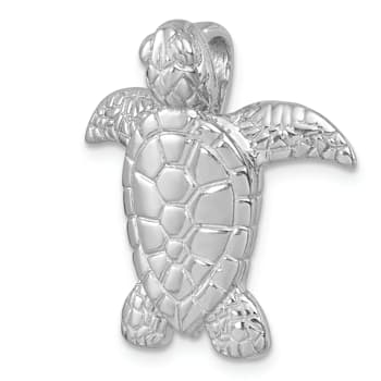 Rhodium Over Sterling Silver Polished and Textured Turtle Chain Slide Pendant