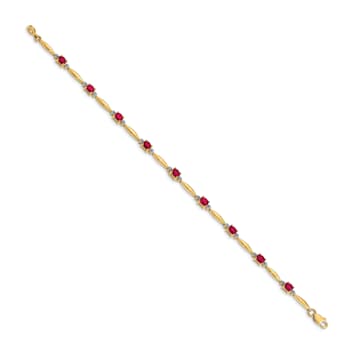 14k Yellow Gold and Rhodium Over 14k Yellow Gold Diamond and Oval Ruby Bracelet
