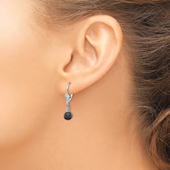 Rhodium Over 14K White Gold 5-6mm Black Semi-round Freshwater Cultured
Pearl Leverback Earrings