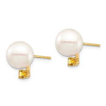14K Yellow Gold 8-8.5mm White Round Freshwater Cultured Pearl Citrine
Post Earrings