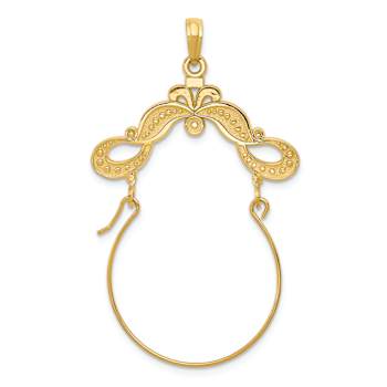 14K Yellow Gold Polished Ribbon Decorated Charm Holder