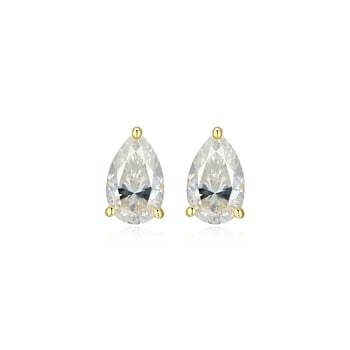 Pear Shape Moissanite 14k Yellow Gold Over Silver Stud Earrings 1.90ctw DEW
