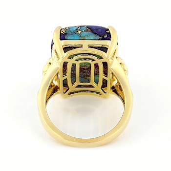 Multi-Color Blended Turquoise Rectangular Octagonal Ring In 18K Gold
Over Sterling Silver