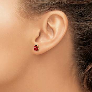 14k Yellow Gold Polished Red and Black Enameled Large Ladybug Stud Earrings