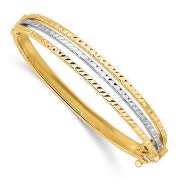 14k Two-tone Gold Polished and Diamond-Cut 7.5mm Hinged Baby Bangle