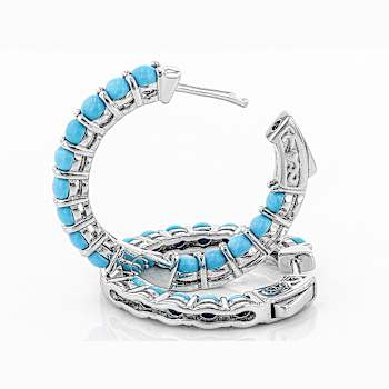 Turquoise Inside Outside Hoop Earrings in Rhodium Over Sterling Silver