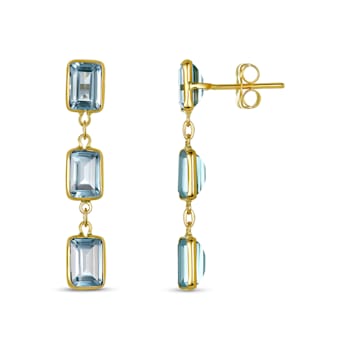 Blue Topaz 7x5mm Rectangular Octagonal 14K Yellow Gold Dangle Earrings