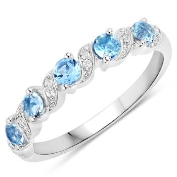 Swiss Blue Topaz and White Topaz Sterling Silver 5 Stone Band Ring