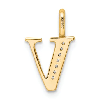 14K Yellow Gold Diamond Letter V Initial Pendant