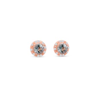 Aquamarine and CZ Round 18K Rose Gold Over Sterling Silver Button type
Earrings, 0.86ctw