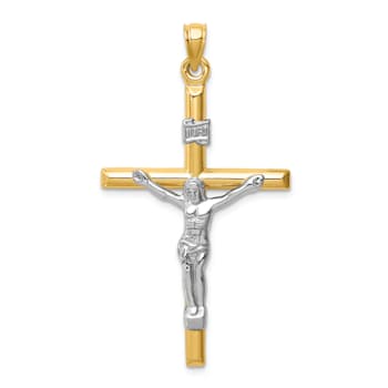 14K Yellow and White Gold Hollow Crucifix Pendant
