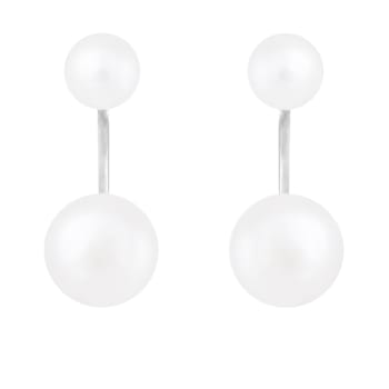 6-10mm White Cultured Freshwater Pearl Rhodium Over Sterling Silver Earrings