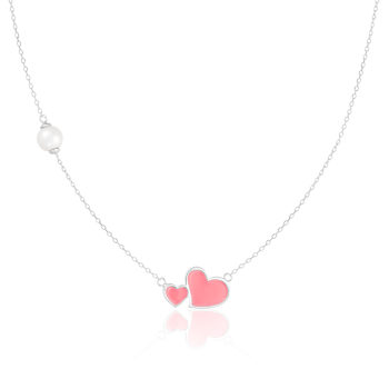 6.5-7mm Off Round White Cultured Freshwater Pearl and Pink enamel
Rhodium Over Sterling Necklace
