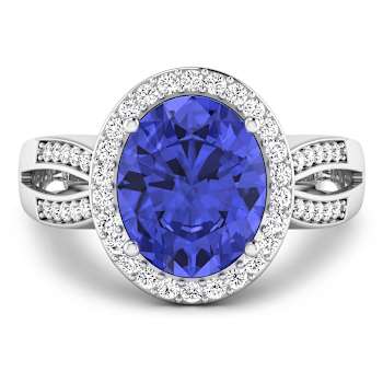 3.82 ctw Oval Violet Tanzanite and Diamond 14K White Gold Split Shank
Halo Ring