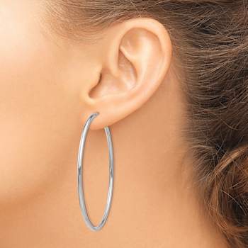Rhodium Over 14k White Gold 2 1/8" Polished Endless Hoop Earrings