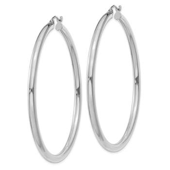 Rhodium Over 14k White Gold Polished 2 3/16" Tube Hoop Earrings