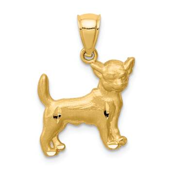 14k Yellow Gold Brushed and Diamond-Cut Chihuahua Pendant