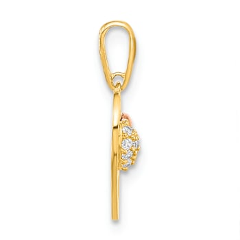 14K Two-tone Gold  Heart with Cubic Zirconia Pendant