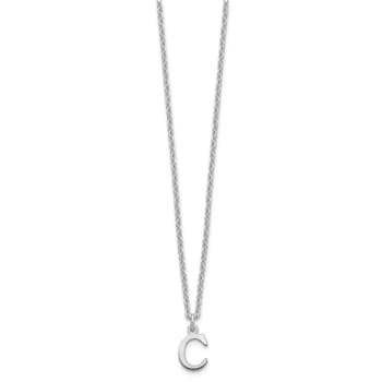 Rhodium Over Sterling Silver Cutout Letter C Initial Necklace