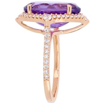 Amethyst, White Sapphire and Diamond 14K Rose Gold Cocktail Ring 8.53ctw
