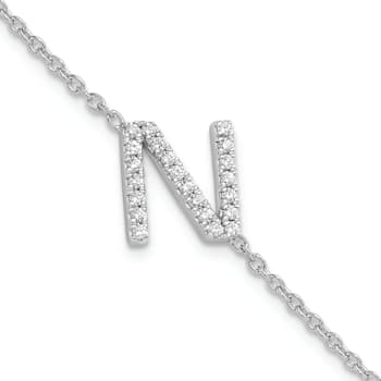 Rhodium Over 14k White Gold Diamond Sideways Letter N Bracelet