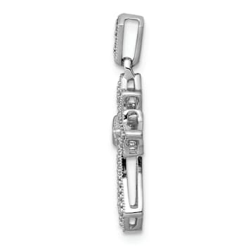 Rhodium Over 14k White Gold Textured Diamond Fancy Cross Pendant