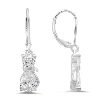 White Cubic Zirconia Rhodium Over Sterling Silver Cat Earrings 3.40ctw