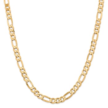 14K Yellow Gold 7.5mm Flat Figaro Chain Necklace