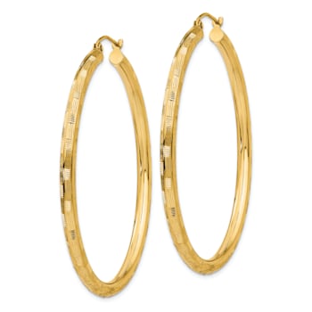 14k Yellow Gold 1 15/16" Diamond-Cut Hoop Earrings