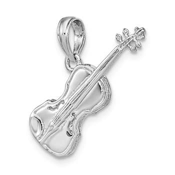 Rhodium Over 14k White Gold Polished and Textured Solid 3D Violin Pendant