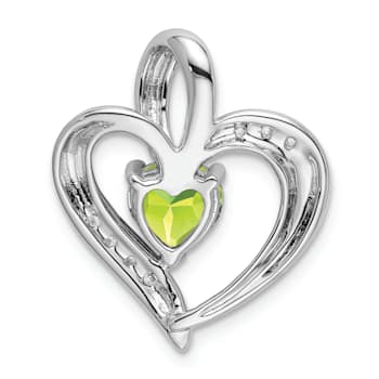 Rhodium Over 14k White Gold Peridot and Diamond Heart Pendant