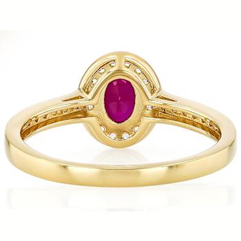 Ruby Oval And White Zircon Ring In 18K Gold Over Sterling Silver 1.25ctw