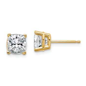 14K Yellow Gold 2.25ct. 6.0mm Cushion D E F Pure Light Moissanite Earrings