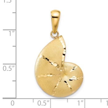 14K Yellow Gold Satin Diamond-cut Nautilus Shell Pendant
