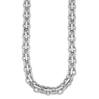 Rhodium Over Sterling Silver Polished Fancy Link Necklace