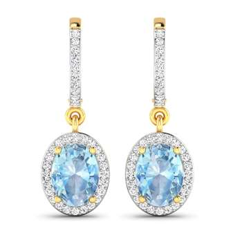 1.92ctw 14K Yellow Gold Aquamarine and White Diamond Halo Earrings