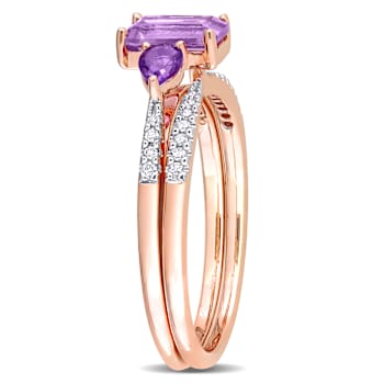 Rose de France, Amethyst Africa and Diamond 10K Rose Gold Ring 1.28ctw