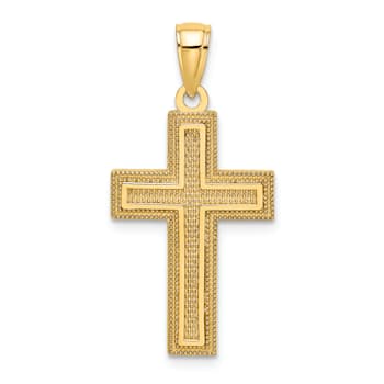 14k Yellow Gold Textured Block Cross Pendant