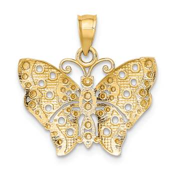 14K Two-tone Gold  Diamond-Cut Cut-Out Wings Butterfly Pendant