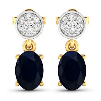 1.50ctw 14K Yellow Gold Blue Sapphire and White Diamond Halo Earrings