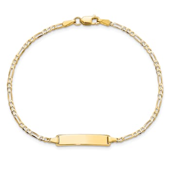 14k Yellow Gold Flat Figaro Link ID Bracelet
