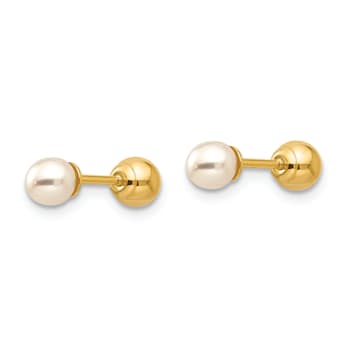 14K Yellow Gold Reversible 3.75-4mm Freshwater Cultured Pearl and Gold
Ball Earrings