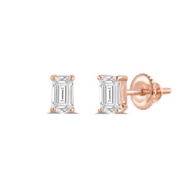 White Cubic Zirconia 14k Rose Gold Studs With Velvet Gift Box 0.50ctw