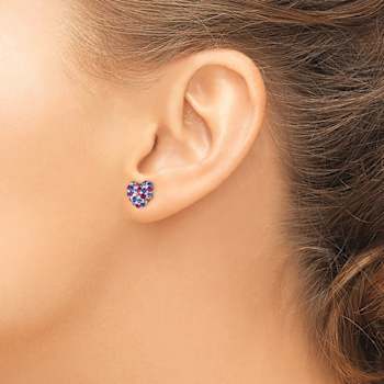 14k Yellow Gold 8mm Multi-Colored Crystal Heart Stud Earrings