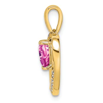 14k Yellow Gold Lab Created Pink Sapphire and Diamond Heart Pendant