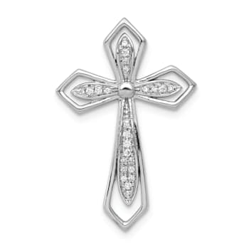 Rhodium Over 14k White Gold Diamond Cross chain slide