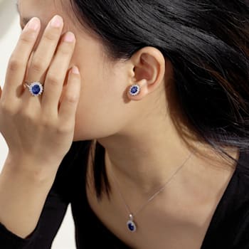 Blue And White Cubic Zirconia Platinum Over Sterling Silver Jewelry Set 10.02ctw