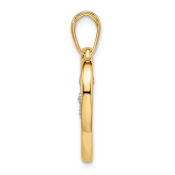 14K Two-tone Gold Diamond-Cut Heart with Dangle Heart Pendant