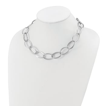 Rhodium Over Sterling Silver 18mm Oval Link 18 inch Necklace